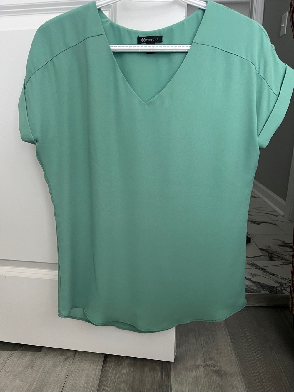 Versona Mint Green V-Neck Short Sleeve Blouse